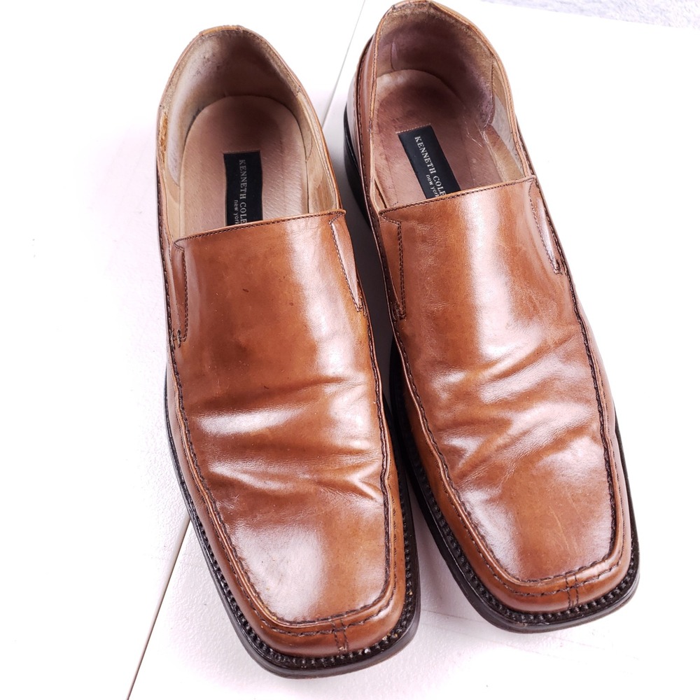 Kenneth Cole New York Mens 12 Square Toe Loafers Brown Italian Leather Y2K
